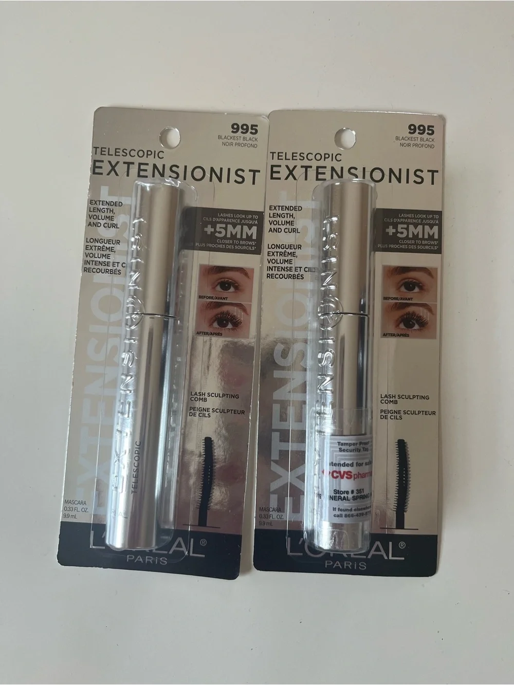 2 New L’Oréal Telescopic Extensionist Mascara Blackest Black 995